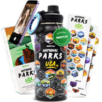 Hiker's Go National Parks Water Bottle – 32oz Insulated Stainless Steel with Magnetic Phone Holder Leak Proof Lid & 63 Waterproof Stickers