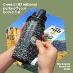 Hiker's Go National Parks Water Bottle – 32oz Insulated Stainless Steel with Magnetic Phone Holder Leak Proof Lid & 63 Waterproof Stickers