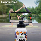 Hiker's Go National Parks Water Bottle – 32oz Insulated Stainless Steel with Magnetic Phone Holder Leak Proof Lid & 63 Waterproof Stickers